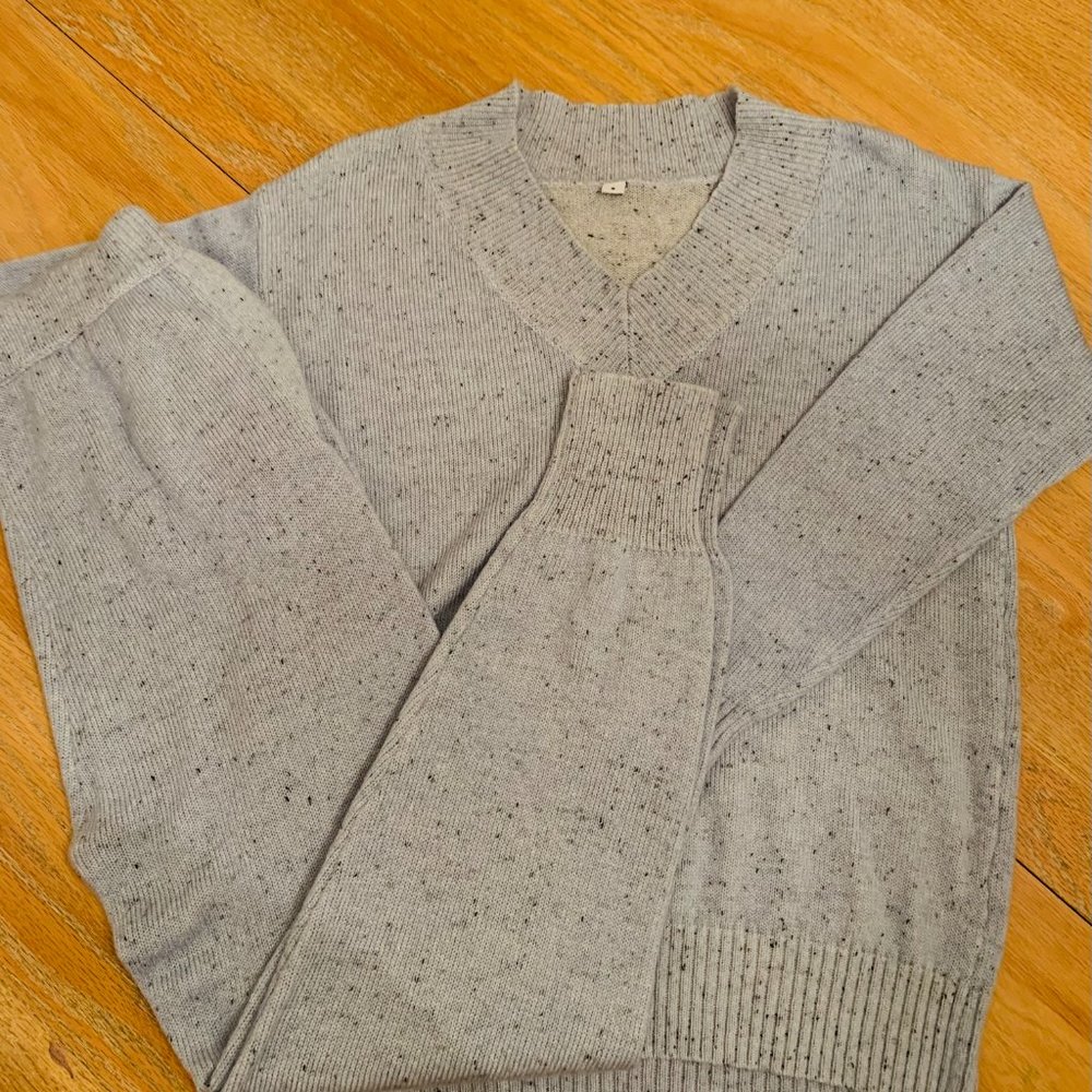 Blue-Gray  Salt and Pepper Print Sweater Set